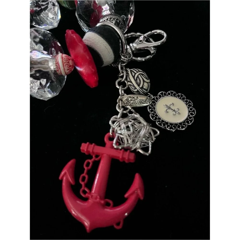 Nautical Charm Beaded Bracelet with Red Anchor